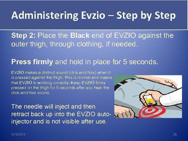 Administering Evzio – Step by Step Give Evzio Step 2: Place the Black end