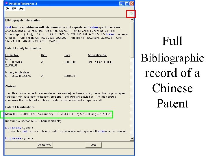 Full Bibliographic record of a Chinese Patent 