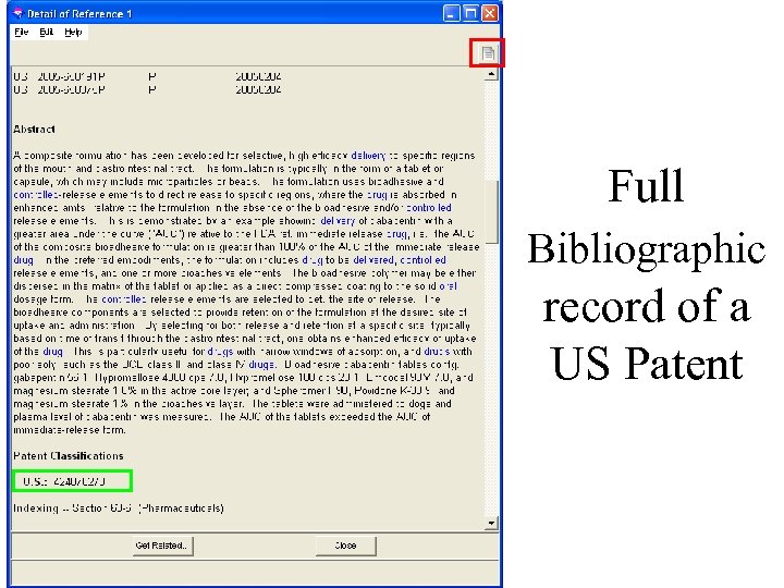 Full Bibliographic record of a US Patent 