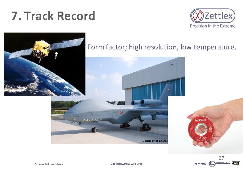 7. Track Record Form factor; high resolution, low temperature. 23 Commercial in confidence Copyright