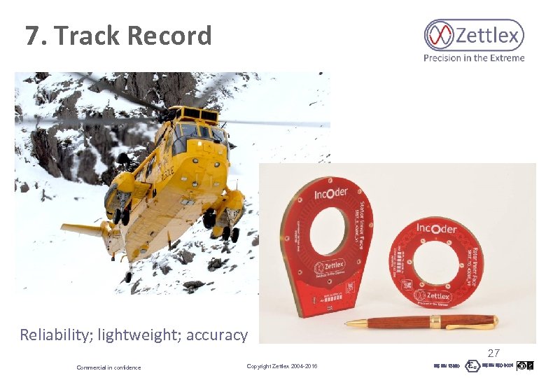 7. Track Record Reliability; lightweight; accuracy 27 Commercial in confidence Copyright Zettlex 2004 -2016