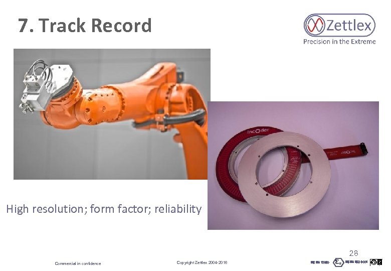 7. Track Record High resolution; form factor; reliability 28 Commercial in confidence Copyright Zettlex