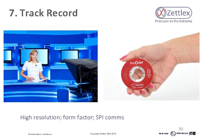7. Track Record High resolution; form factor; SPI comms 30 Commercial in confidence Copyright
