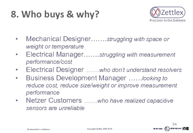 8. Who buys & why? • Mechanical Designer……. struggling with space or weight or