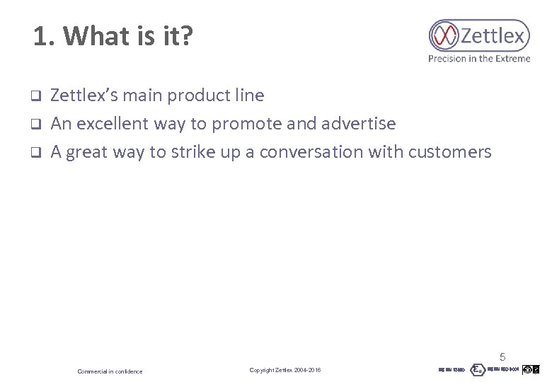 1. What is it? q q q Zettlex’s main product line An excellent way