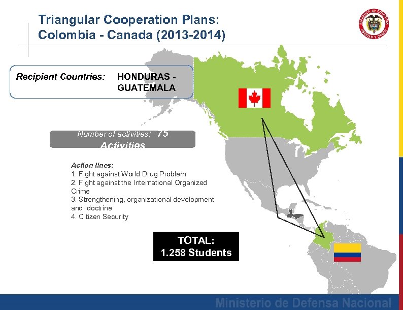 Triangular Cooperation Plans: Colombia - Canada (2013 -2014) Recipient Countries: HONDURAS GUATEMALA Number of