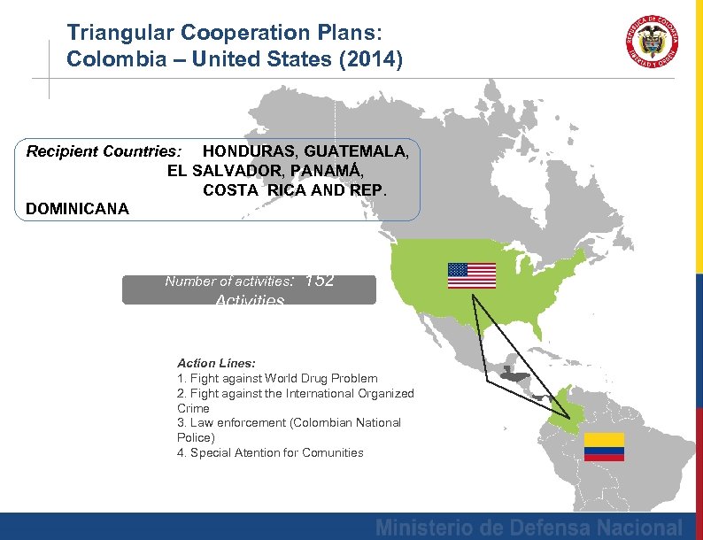 Triangular Cooperation Plans: Colombia – United States (2014) Recipient Countries: HONDURAS, GUATEMALA, EL SALVADOR,