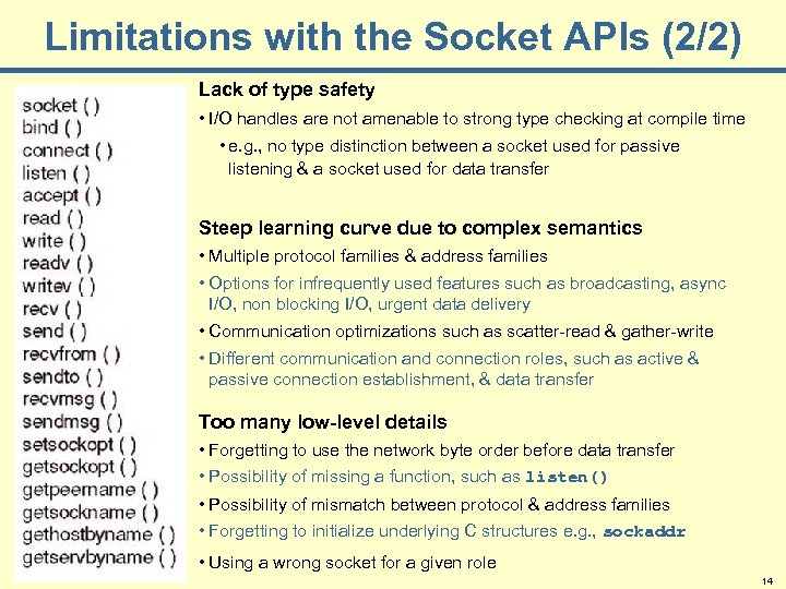 Limitations with the Socket APIs (2/2) Lack of type safety • I/O handles are