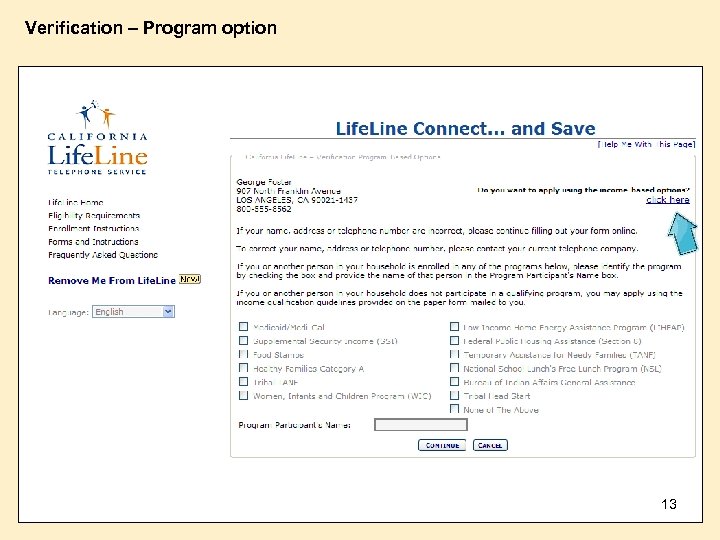 Verification – Program option 13 