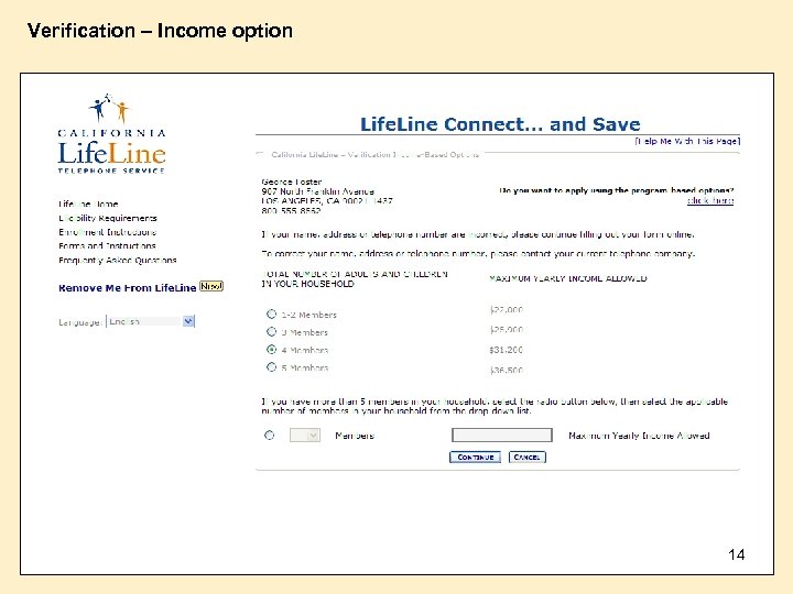 Verification – Income option 14 