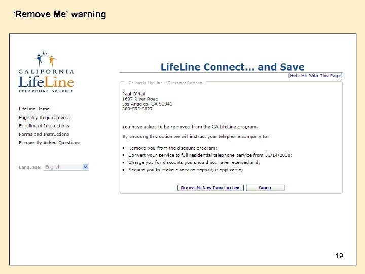 ‘Remove Me’ warning 19 