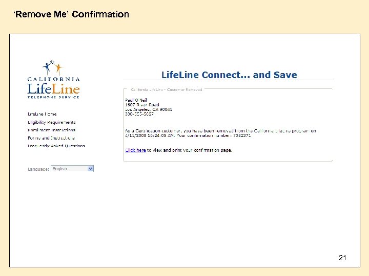 ‘Remove Me’ Confirmation 21 