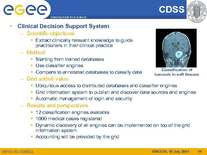 CDSS Enabling Grids for E-scienc. E • Clinical Decision Support System – Scientific objectives