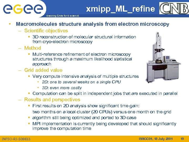 xmipp_ML_refine Enabling Grids for E-scienc. E • Macromolecules structure analysis from electron microscopy –