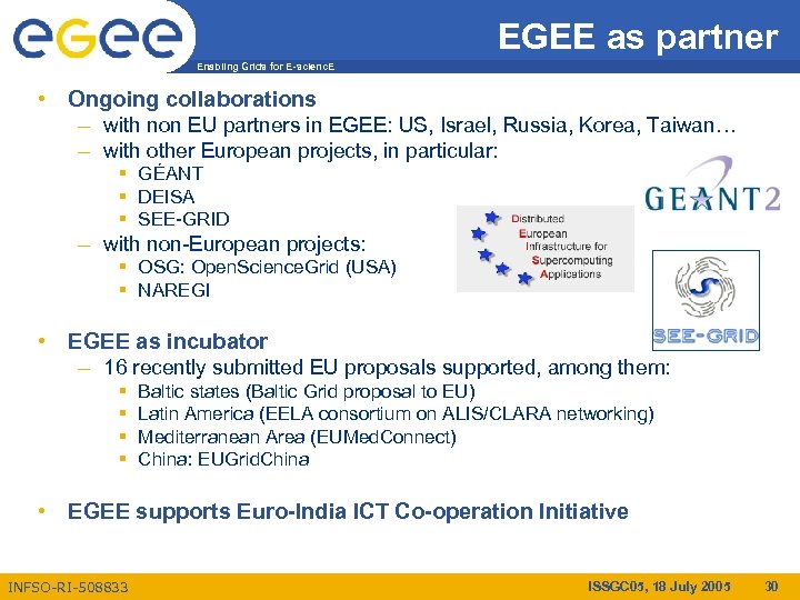 EGEE as partner Enabling Grids for E-scienc. E • Ongoing collaborations – with non