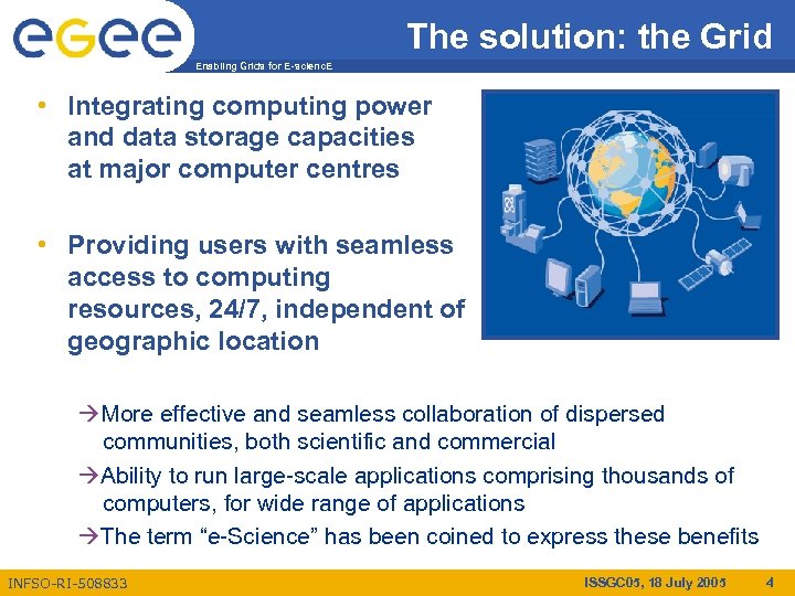 The solution: the Grid Enabling Grids for E-scienc. E • Integrating computing power and