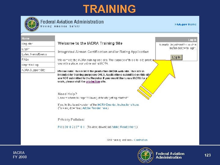 TRAINING IACRA FY 2008 Federal Aviation Administration 123 