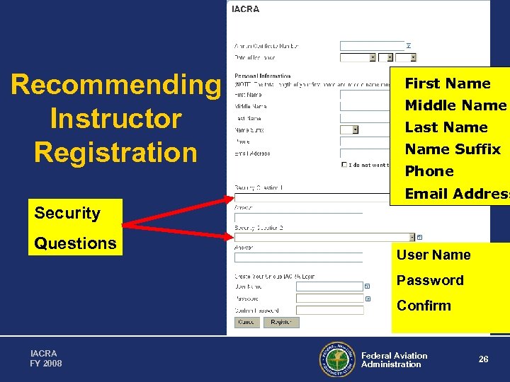 Recommending Instructor Registration First Name Middle Name Last Name Suffix Phone Email Address Security