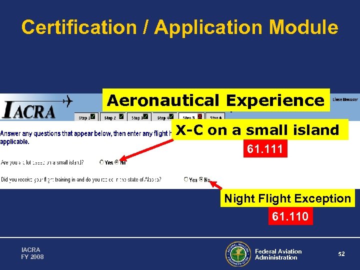 Certification / Application Module Aeronautical Experience X-C on a small island 61. 111 Night