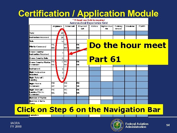 Certification / Application Module Do the hour meet Part 61 Click on Step 6