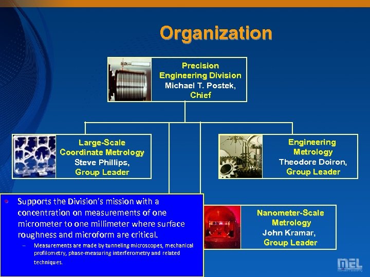 Organization Precision Engineering Division Michael T. Postek, Chief Large-Scale Coordinate Metrology Steve Phillips, Group