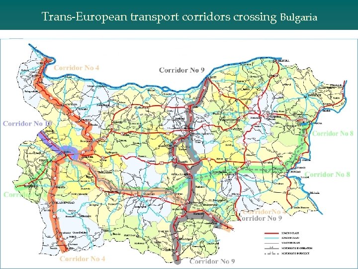 Trans-European transport corridors crossing Bulgaria 