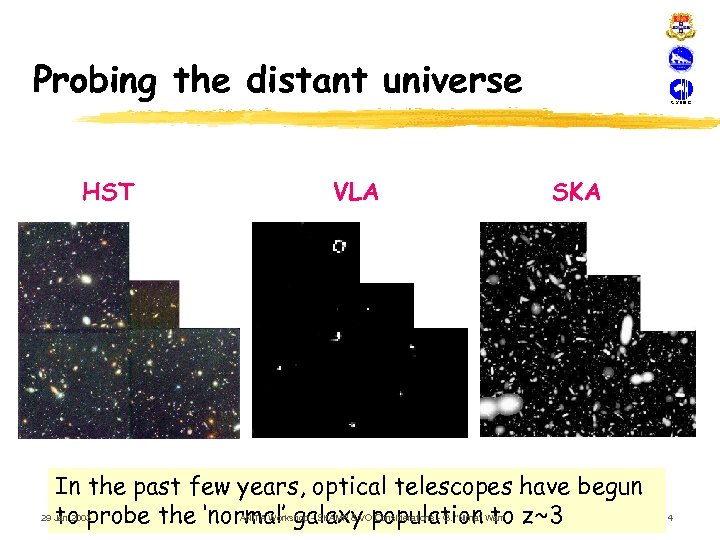 Probing the distant universe HST VLA SKA In the past few years, optical telescopes