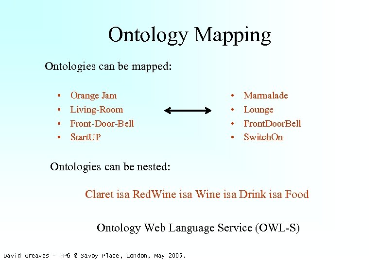 Ontology Mapping Ontologies can be mapped: • • Orange Jam Living-Room Front-Door-Bell Start. UP