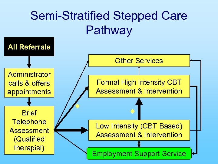 Semi-Stratified Stepped Care Pathway All Referrals Other Services Administrator calls & offers appointments Brief