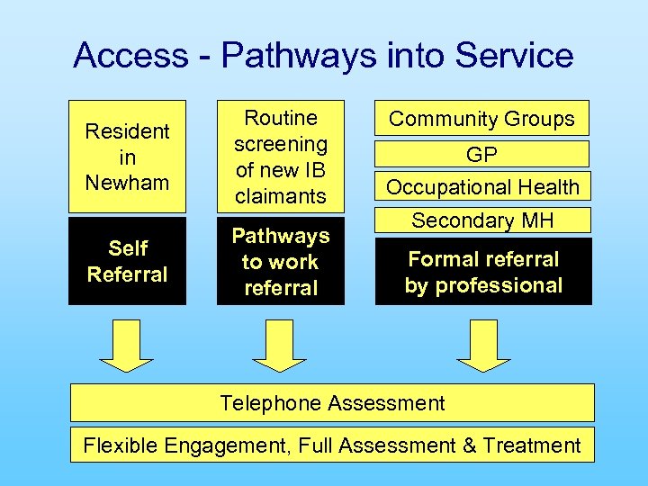 Access - Pathways into Service Resident in Newham Self Referral Routine screening of new