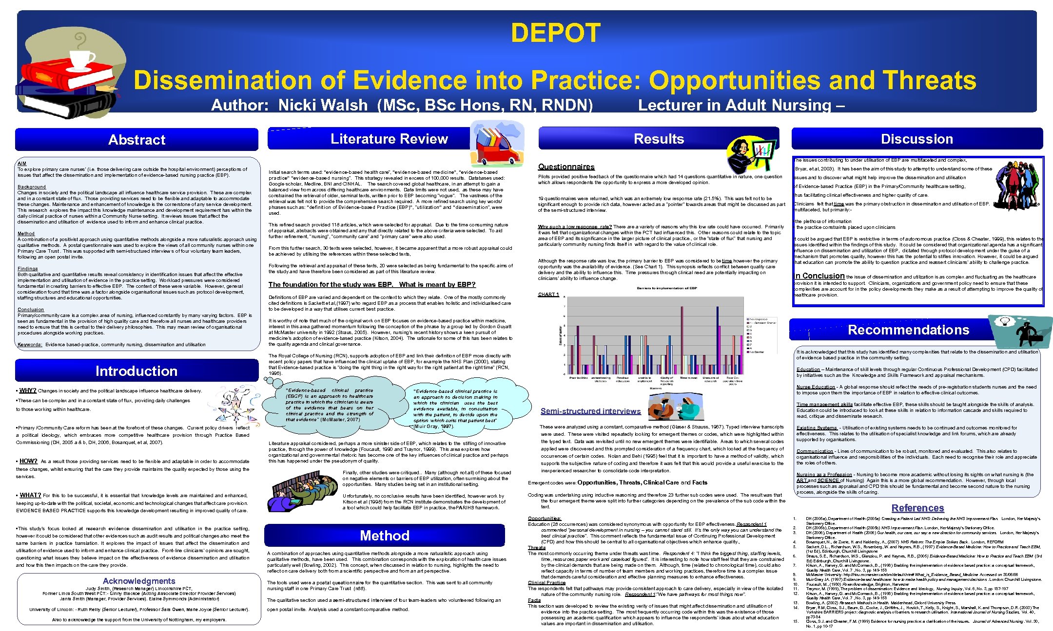 DEPOT Dissemination of Evidence into Practice: Opportunities and Threats Abstract Author: Nicki Walsh (MSc,