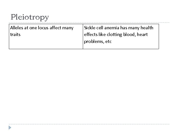 Pleiotropy Alleles at one locus affect many traits Sickle cell anemia has many health