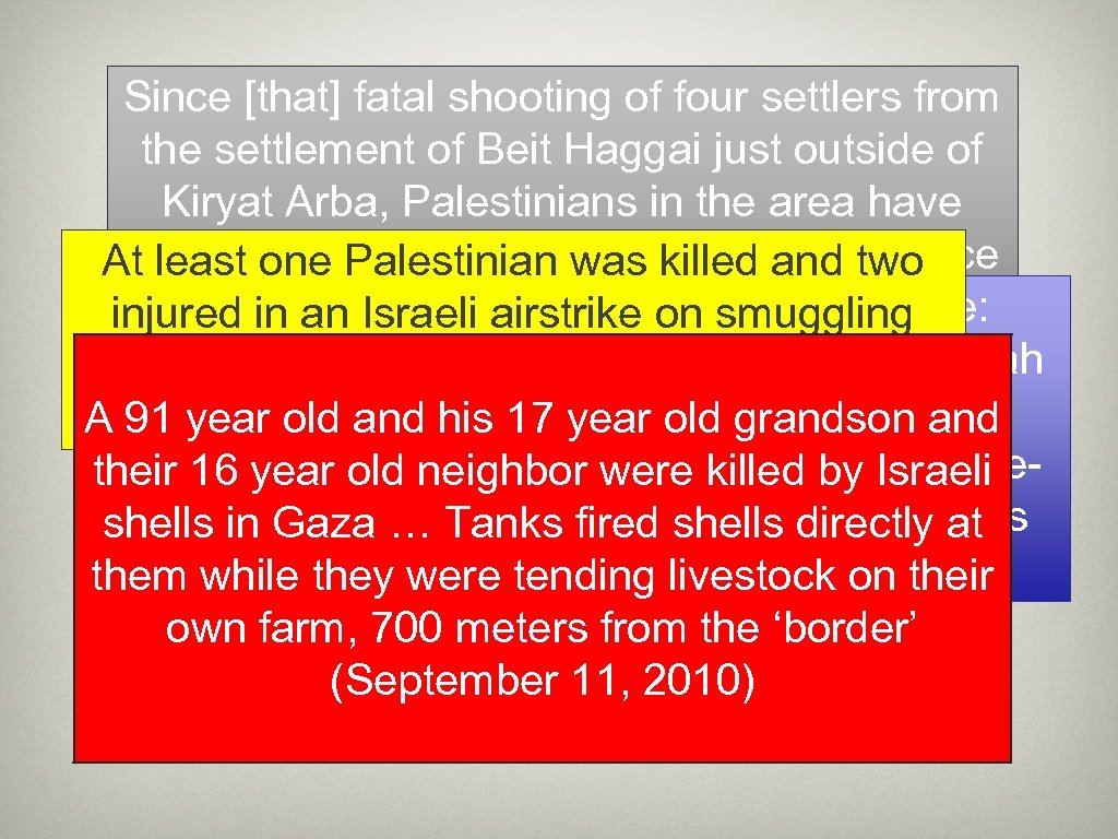 Since [that] fatal shooting of four settlers from the settlement of Beit Haggai just