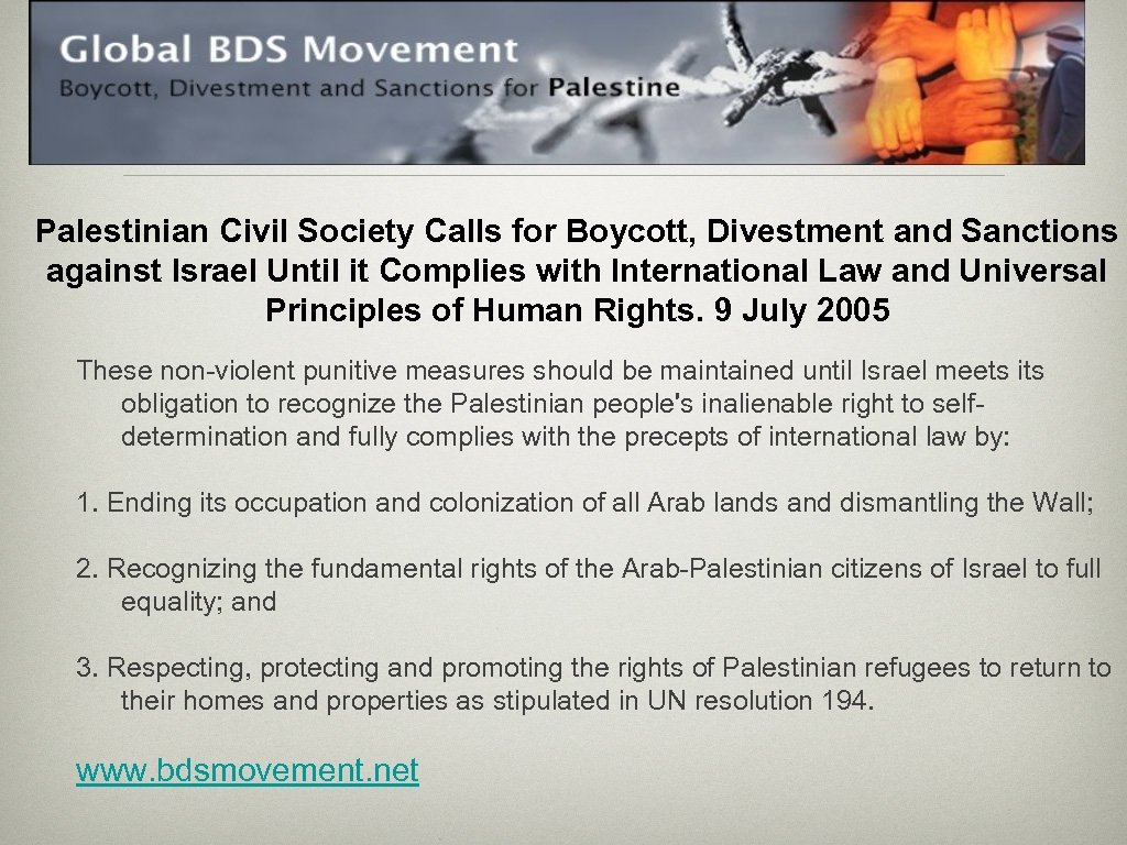 Palestinian Civil Society Calls for Boycott, Divestment and Sanctions against Israel Until it Complies