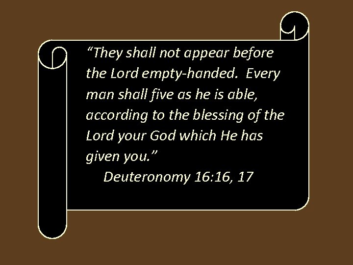 “They shall not appear before the Lord empty-handed. Every man shall five as he