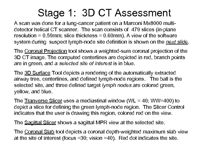 Stage 1: 3 D CT Assessment A scan was done for a lung-cancer patient