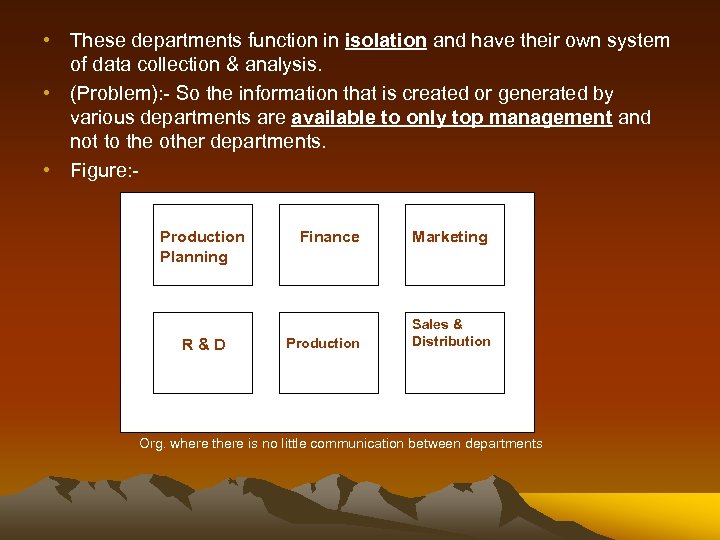  • These departments function in isolation and have their own system of data
