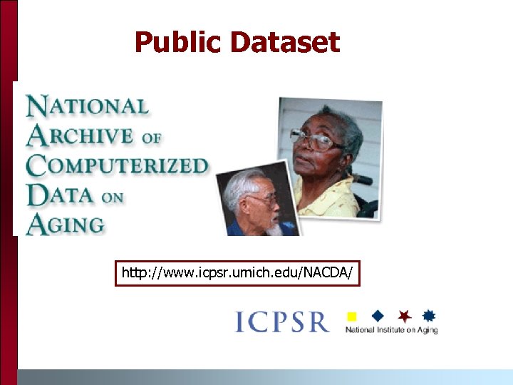 Public Dataset http: //www. icpsr. umich. edu/NACDA/ 