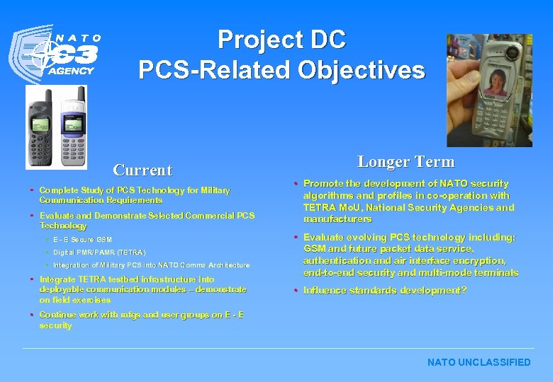 Project DC PCS-Related Objectives Current • Complete Study of PCS Technology for Military Communication