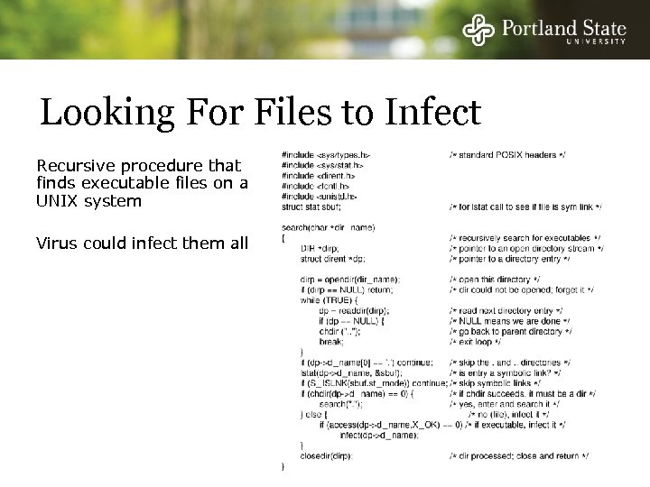 Looking For Files to Infect Recursive procedure that finds executable files on a UNIX