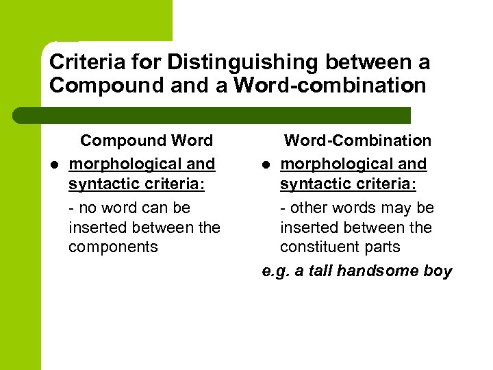 Criteria for Distinguishing between a Compound a Word-combination l Compound Word morphological and syntactic