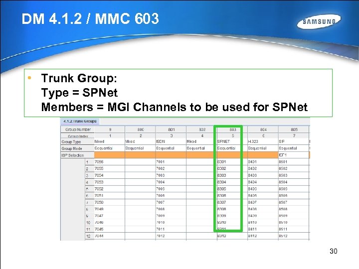 DM 4. 1. 2 / MMC 603 • Trunk Group: Type = SPNet Members