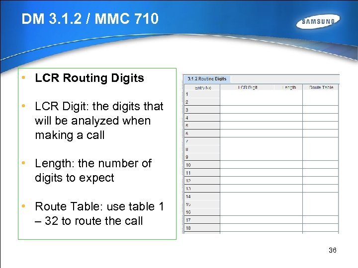 DM 3. 1. 2 / MMC 710 • LCR Routing Digits • LCR Digit: