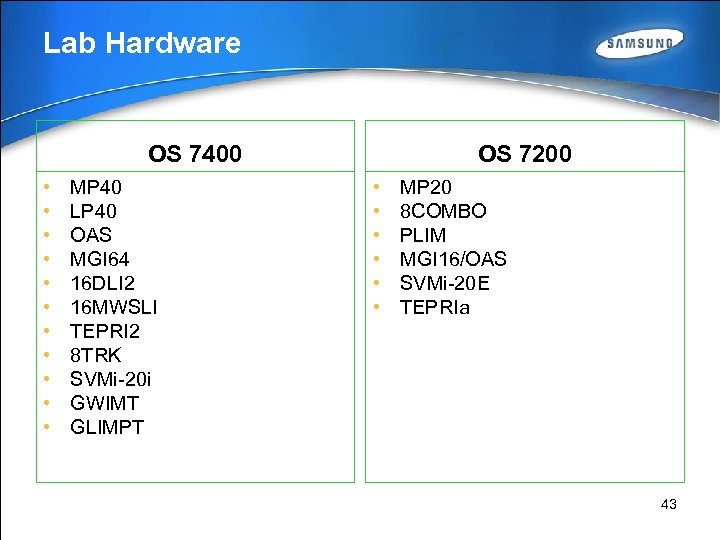 Lab Hardware OS 7400 • • • MP 40 LP 40 OAS MGI 64