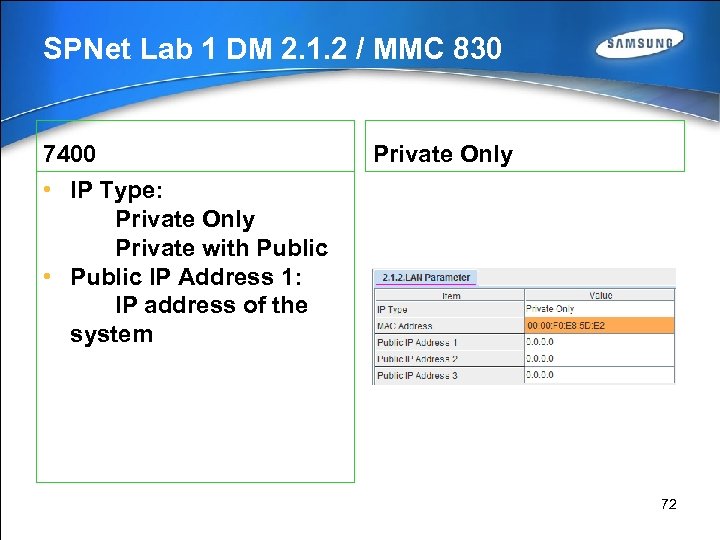 SPNet Lab 1 DM 2. 1. 2 / MMC 830 7400 Private Only •