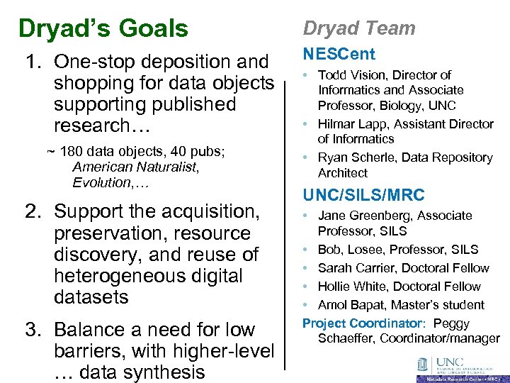 Dryad’s Goals 1. One-stop deposition and shopping for data objects supporting published research… ~