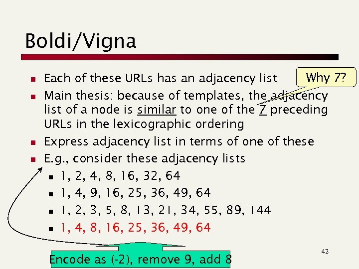 Boldi/Vigna n n Why 7? Each of these URLs has an adjacency list Main