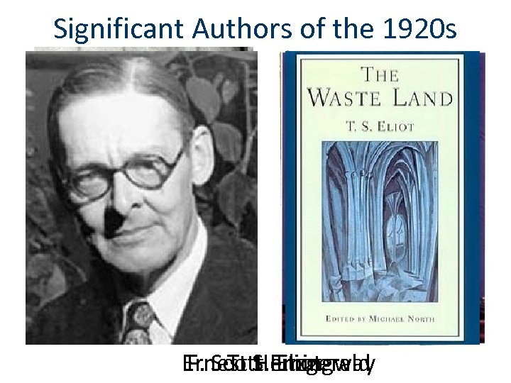 Significant Authors of the 1920 s Ernest S. Fitzgerald F. Scott Eliot T. Hemingway
