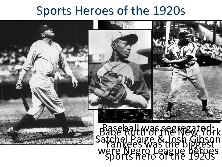 Sports Heroes of the 1920 s Baseball was segregated; Babe Ruth of the New
