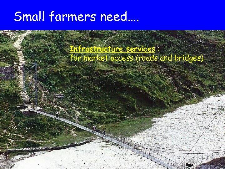 Small farmers need…. Infrastructure services : for market access (roads and bridges) 5 